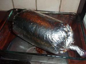 Seitankinkku folioon käärittynä. 