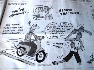 Osuva sarjakuva, joka oli joko The Nation- tai Bangkok Post -lehdessä. 