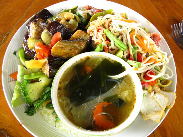 Rohmuinen annos Elephant Nature Parkin kasvisbuffetista. 