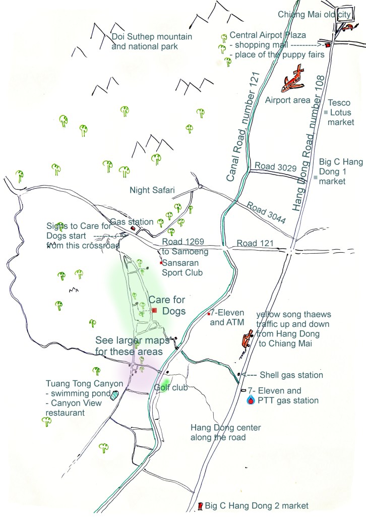 Kartta, jossa ylhäällä on Chiang Mai ja alhaalla Hang Dong. 