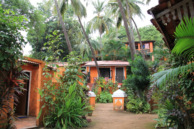 Kasvisravintolan yhteydessä on tällainen vehreä majapaikka. 