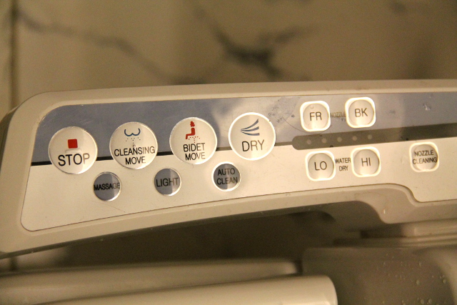 Japanilaisissa sähköpöntöissä on tällaisia näppäimiä. Niillä voi käsisuihkun sijaan huuhtoa eri kulmista ja joskus jopa kuivata ilmanpuhaltimella. 