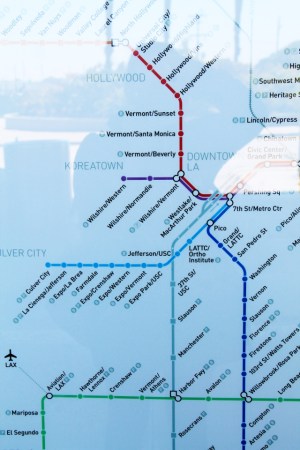 Los Angelesin metrokartta. Sitä ei asemilta saanut paperiversiona mukaansa. 