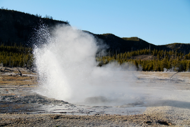 Tyypillisesti Yellowstonen geysirit vaikuttivat olevan tällaisia, jotka puskivat vettä aina välillä. 